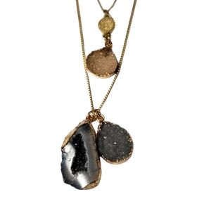 Bauble Bar Double Strand Gold-tone Stacked Nature Necklace Green Quartz Pendants